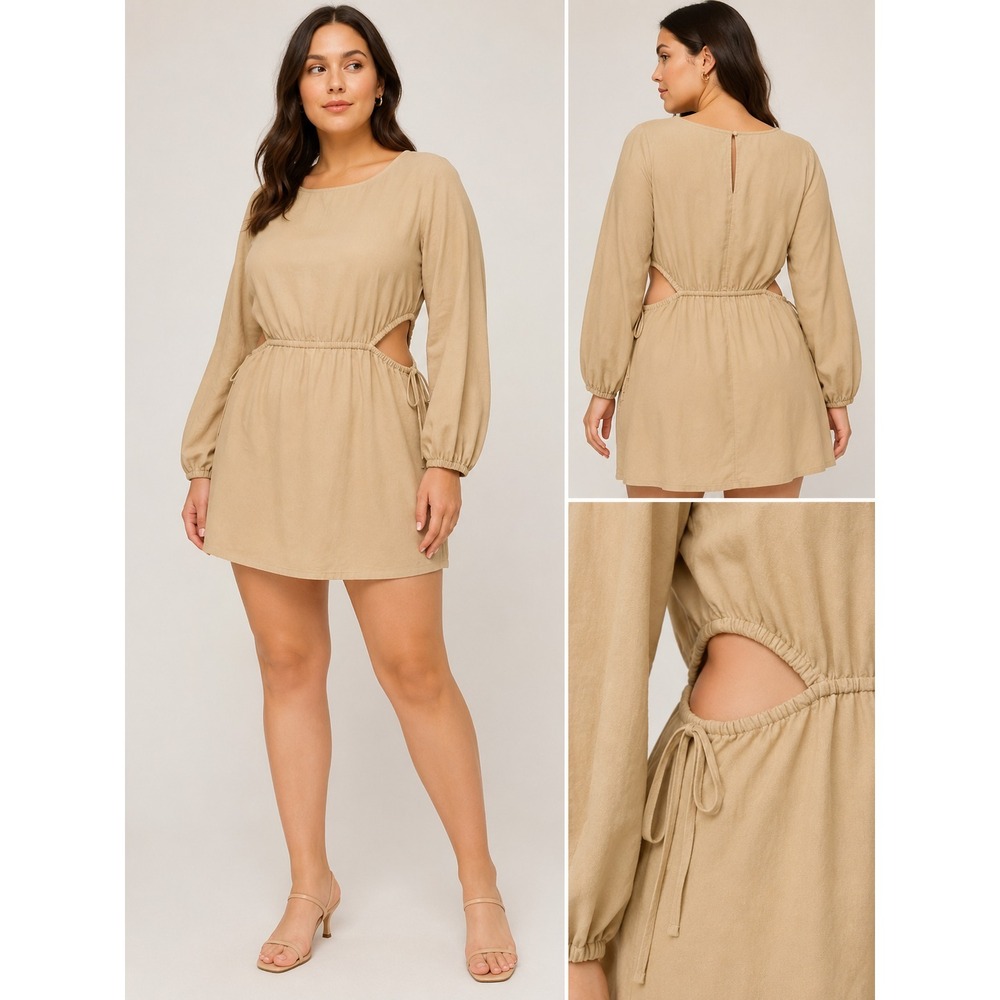 Universal Thread Linen Dress Large Long Sleeve Cutout Vacation Resort beach‎